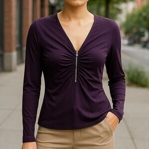 MICHAEL KORS Purple Long Sleeve 1/2 Zip Pucker Front Top ~ Women's Size SMALL